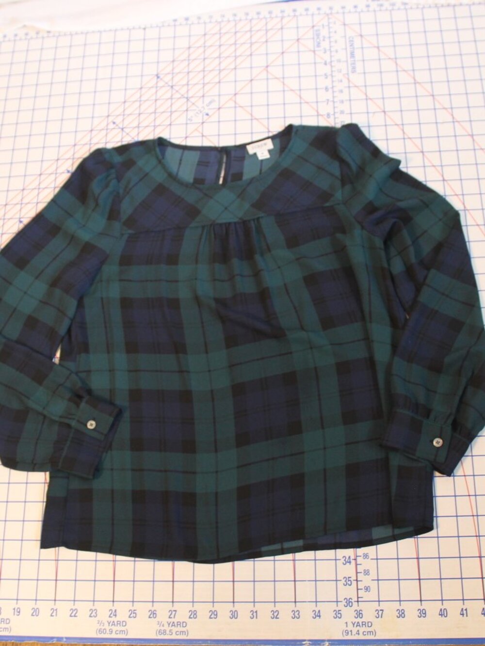 J. Crew Factory Plaid Career Blouse Navy / Green Medium